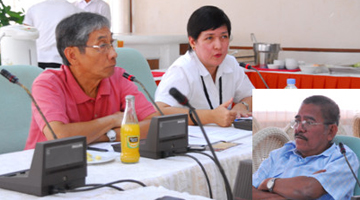 Dr. Florentino O. Tesoro and FERD Director Leila C. America during the inception meeting with DENR-Caraga RTD Virgilio C. dela Cruz (inset photo).