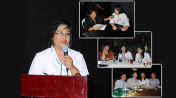 PCARRD-Applied Communication Division Director Lily Ann D. Lando delivers her message.  Attendees: DZXL (top right), Cook Magazine (middle right), and Yellow Cab (bottom right).