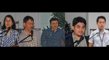 Project leaders of the ex-ante analyses for livestock sector of PCAARRD ISPs (from left): Prof. Ma. Angeles O. Catelo, UPLB; Dr. Achilles C. Costales, UP Baguio; Prof. Rodger M. Valientes, UPLB; Prof. Harvey V. Baldovino, UPLB; and Prof. Jefferson A. Arapoc, UPLB. (Photo : Erwin D. Valencia, S&T Media Service)