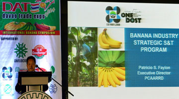 PCAARRD Executive Director Dr. Patricio Faylon presents the agency’s Banana Industry Strategic Science and Technology Program during the Davao Trade Expo (DATE) 2014.