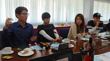 (From left to right; Photo credit: PCMD) Students from Kyungpook National University (KNU):  Mr. Hong Seung-woo; Mr. Lee Seong-woo; Ms. Choi Se-ryeon; and Mr. Park Jin-seong during the open discussion of the briefing.